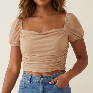 Princess Polly Beige Puff Sleeve Crop Top Size 8